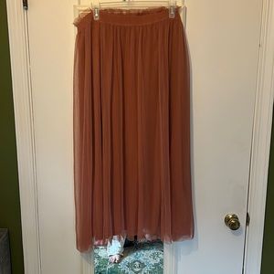 Lauren Conrad pink tulle pleated midi skirt